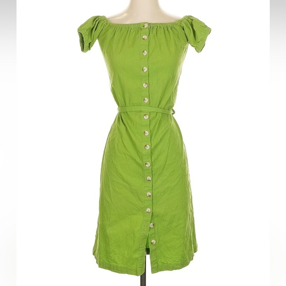 L’Academie Callao Green Off-Shoulder Button Down Front Midi Dress Size Small S - Picture 4 of 11